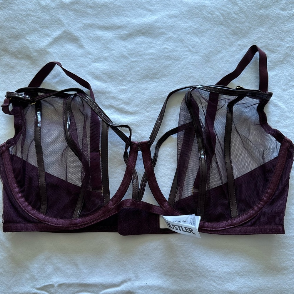 NWOT Hustler Kelly PVC Wine Sheer Bra - Picture 2 of 5